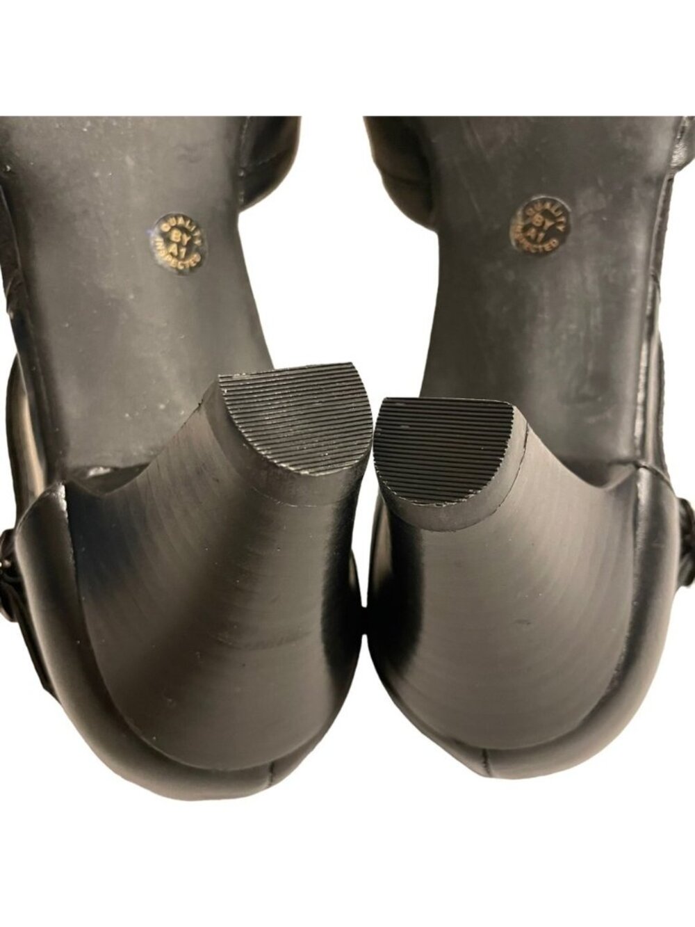 Strictly Comfort Black Mary Jane Leather Heels Ankle Strap Size 8.5 Left 9 Right - Picture 13 of 15